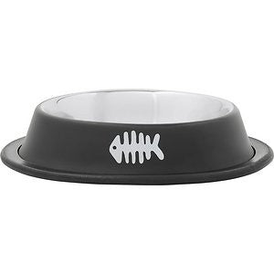 Frisco Fish Bone Print Non-Skid Stainless Steel Cat Bowl, Silver, 1 Cup