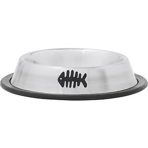 Frisco Fish Bone Print Non-Skid Stainless Steel Cat Bowl, Black, 1 Cup