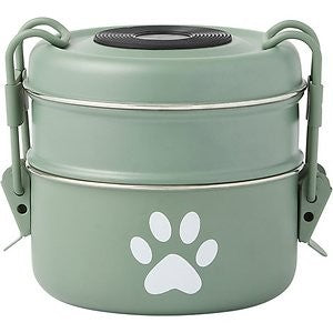 Frisco Complete Travel Stainless Steel Dog & Cat Feeder Bowl, Artichoke Green, Small