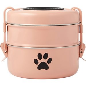 Frisco Complete Travel Stainless Steel Dog & Cat Feeder Bowl, Peach, Large