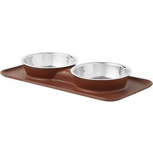 Frisco Double Stainless Steel Dog & Cat Bowl with Silicone Mat, Brown, 3 Cups