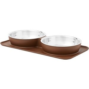 Frisco Double Stainless Steel Dog & Cat Bowl with Silicone Mat, Brown, 6 Cups