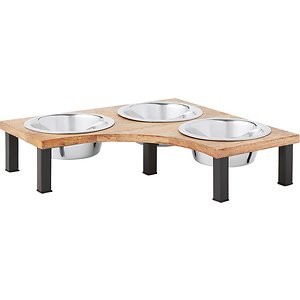 Frisco Corner Wooden Triple Elevated Dog & Cat Bowls, 4 Cups