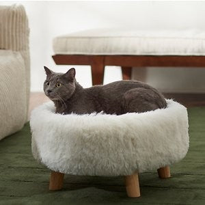 Frisco Eyelash Fur Round Elevated Cat Bed, Ivory