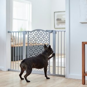 Frisco Metal Geometric Pattern Extra Wide Auto-close Pet Gate, 30-in, Gray