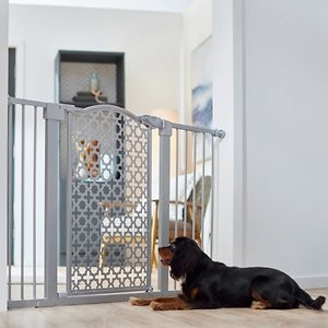 Frisco Metal Pattern Extra Wide Auto-close Pet Gate, 30-in, Gray