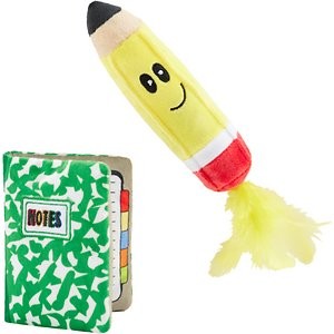 Frisco Back to School Notebook and Pencil Plush Cat Toy with Catnip, 2 count