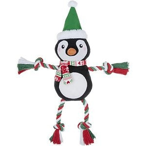 Frisco Holiday Penguin Plush with Rope Squeaky Dog Toy