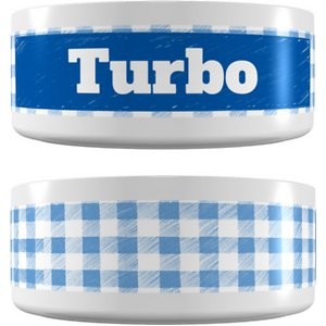 Frisco Gingham Plaid Ceramic Personalized Dog & Cat Bowl, 1 cup