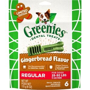 Greenies Seasonal Gingerbread Flavor Dental Dog Treats, Regular, 6 count