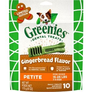 Greenies Seasonal Gingerbread Flavor Dental Dog Treats, Petite, 10 count