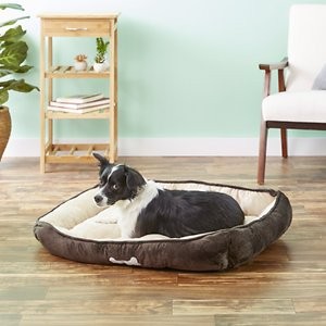 HappyCare Textiles Classic Rectangular Bolster Dog Bed, Brown, Large