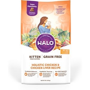 Halo Holistic Chicken & Chicken Liver Recipe Grain-Free Kitten Dry Cat Food, 10-lb bag