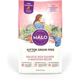 Halo Holistic Wild Salmon & Whitefish Recipe Grain-Free Kitten Dry Cat Food, 10-lb bag