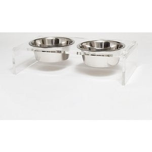 Hiddin Clear View Double Elevated Dog Bowl, Clear, Silver, 4 cup