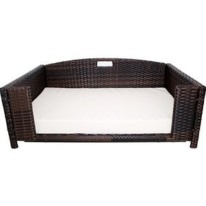 Iconic Pet Rattan Rectangular Sofa Cat & Dog Bed w/Removable Cover, Espresso, Medium