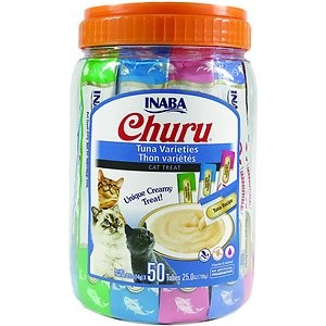 Inaba Churu Tuna Puree Variety Pack Grain-Free Lickable Cat Treat, 50 count canister