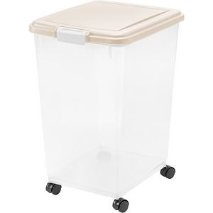 IRIS Airtight Dog & Cat Food Storage Container, Clear/Off-White, 69-qt