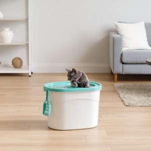 IRIS Top Entry Cat Litter Box & Scoop, White/Green