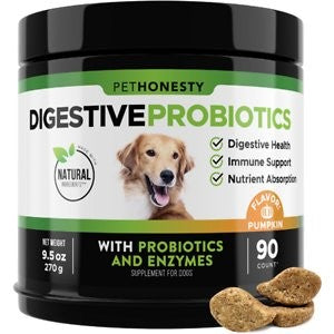 PetHonesty Digestive Probiotics Pumpkin Flavored Soft Chews Digestive Supplement for Dogs, 90 count