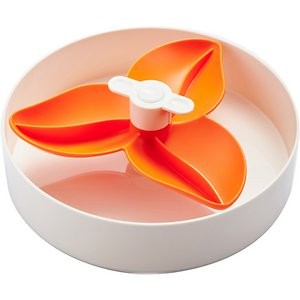 Pet Dream House SPIN Easy Level Bougainvillea Non-Skid Plastic Interactive Slow Feeder Dog Bowl, Orange