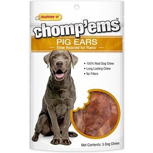 RUFFIN' IT Chomp'Ems Pig Ear Chews Dog Treats, 5 count