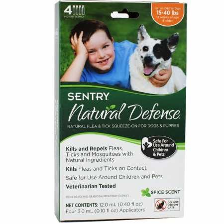 Sentry Natural Defense Flea & Tick Squeeze-On for Dogs 15-40 lbs (4 pack)