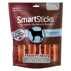 SmartBones SmartSticks Variety Pack Real Chicken & Peanut Butter Flavor Dog Treats, 12 count