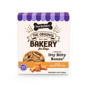 Three Dog Bakery Itty Bitty Bones With Peanut Butter Dog Treats, 13-oz box