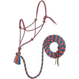 Weaver Leather Silvertip No. 95 Rope Horse Halter & 10-ft Lead, Gray/Pacific Blue/Orange/Red