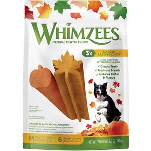 WHIMZEES Fall Grain-Free Medium Dental Chews Dog Treats, 6 count