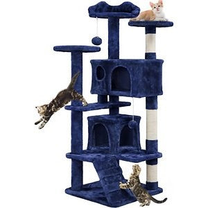 Yaheetech 54.5-in Cat Scratching Tree, Navy Blue