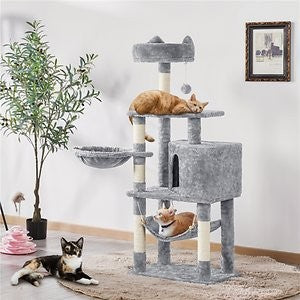 Yaheetech 54.5-in Cat Tree Plush Cat House, Light Gray